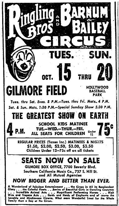 October 14, 1957: Ringling Bros. at Gilmore Field