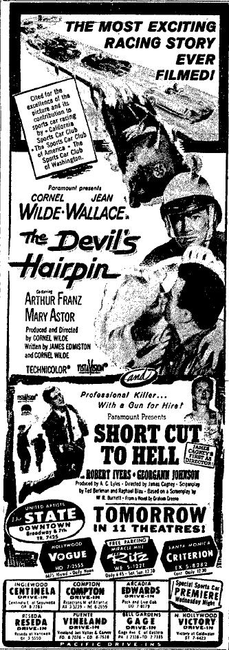 October 15, 1947: Ads for The Devil's Hairpin