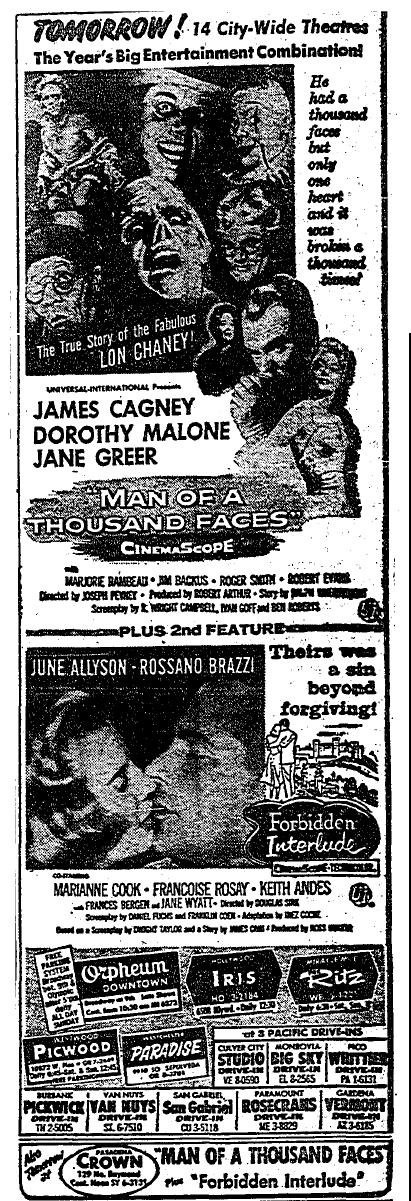 October 22, 1957: Ad for Man of a Thousand Faces
