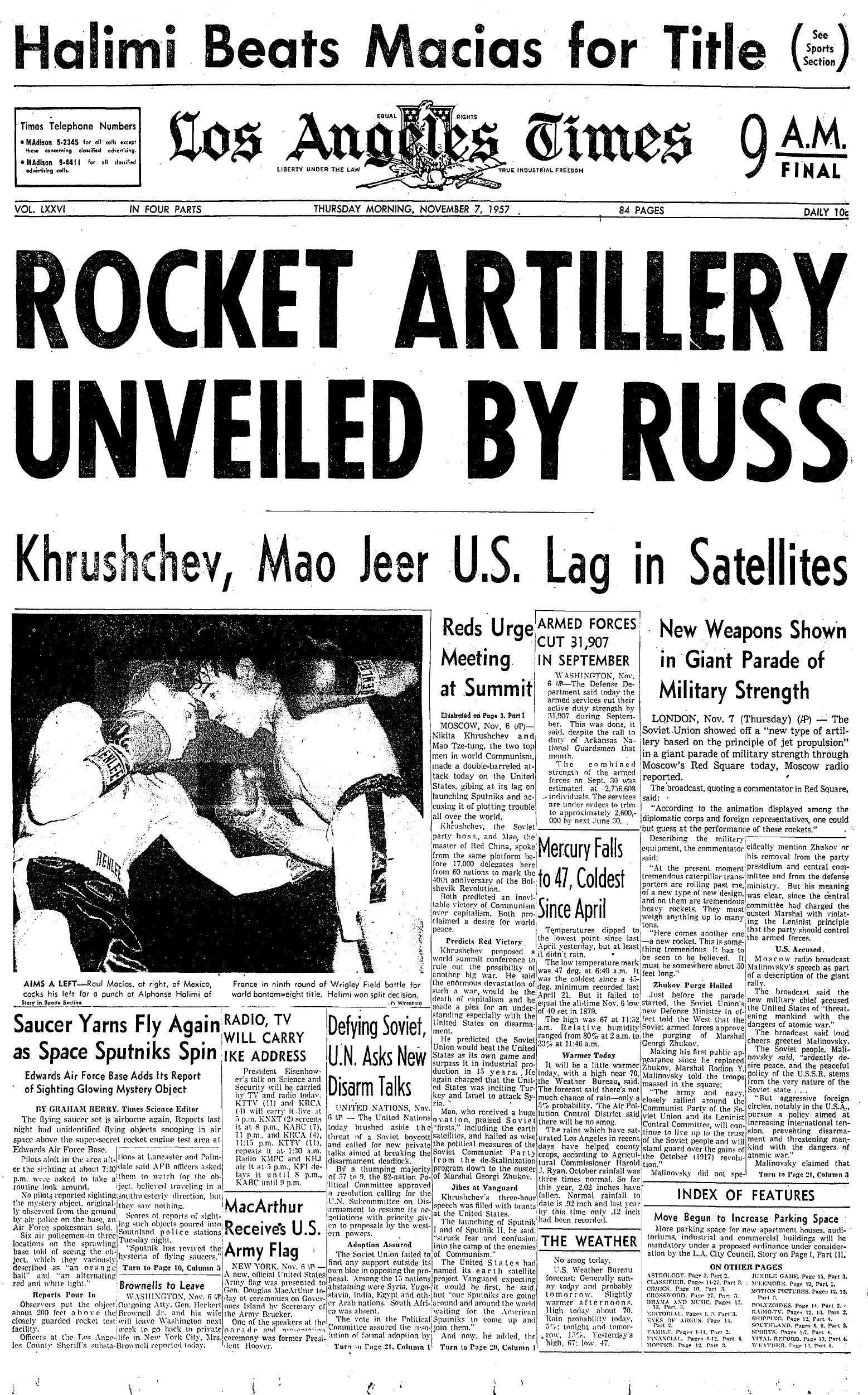 November 7, 1957: Los Angeles Times cover