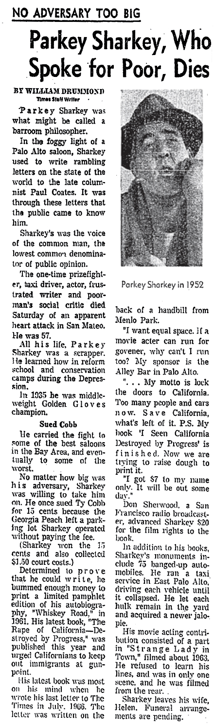 September 21, 1969: Parkey Sharkey Dies