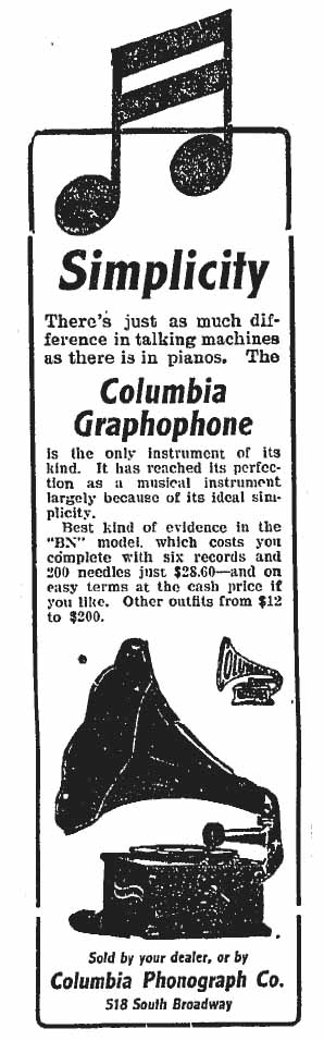 April 15, 1908: Ad for the Columbia Graphphone Talking Machine