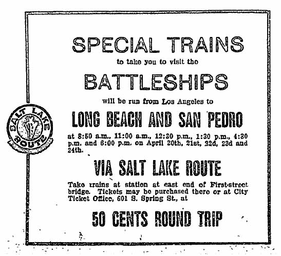 April 20, 1908: Train service to see the Great White Fleet