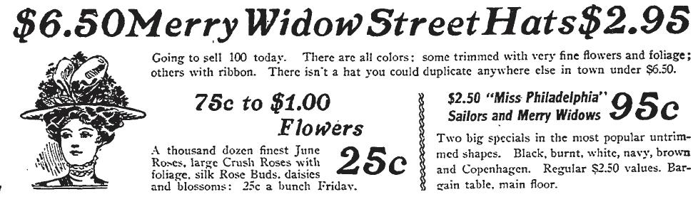 May 1, 1908: Merry Widow hats are stylish