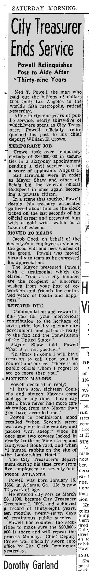July 30, 1938: City Treasurer retires