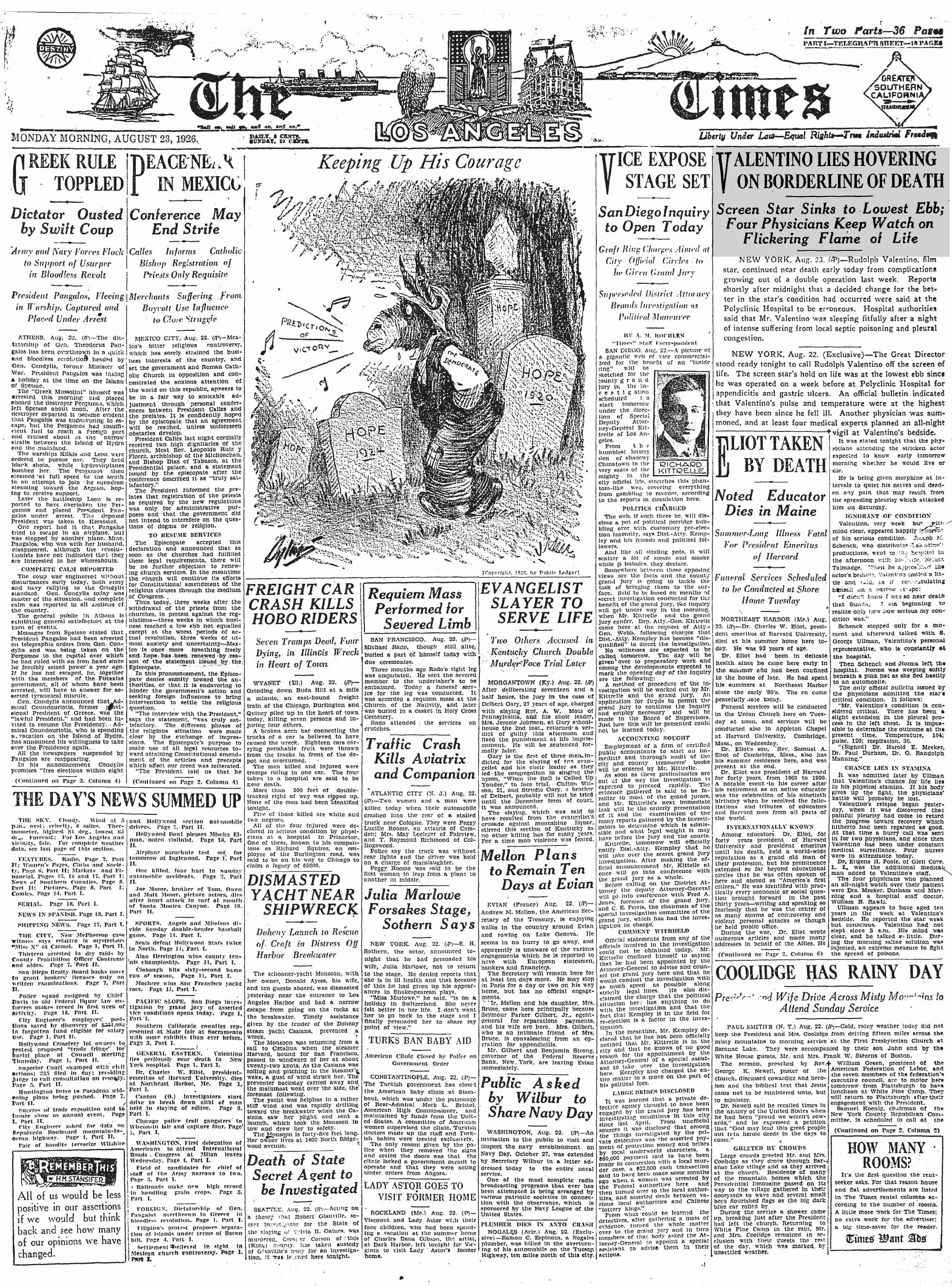 August 23, 1926: Valentino Near Death