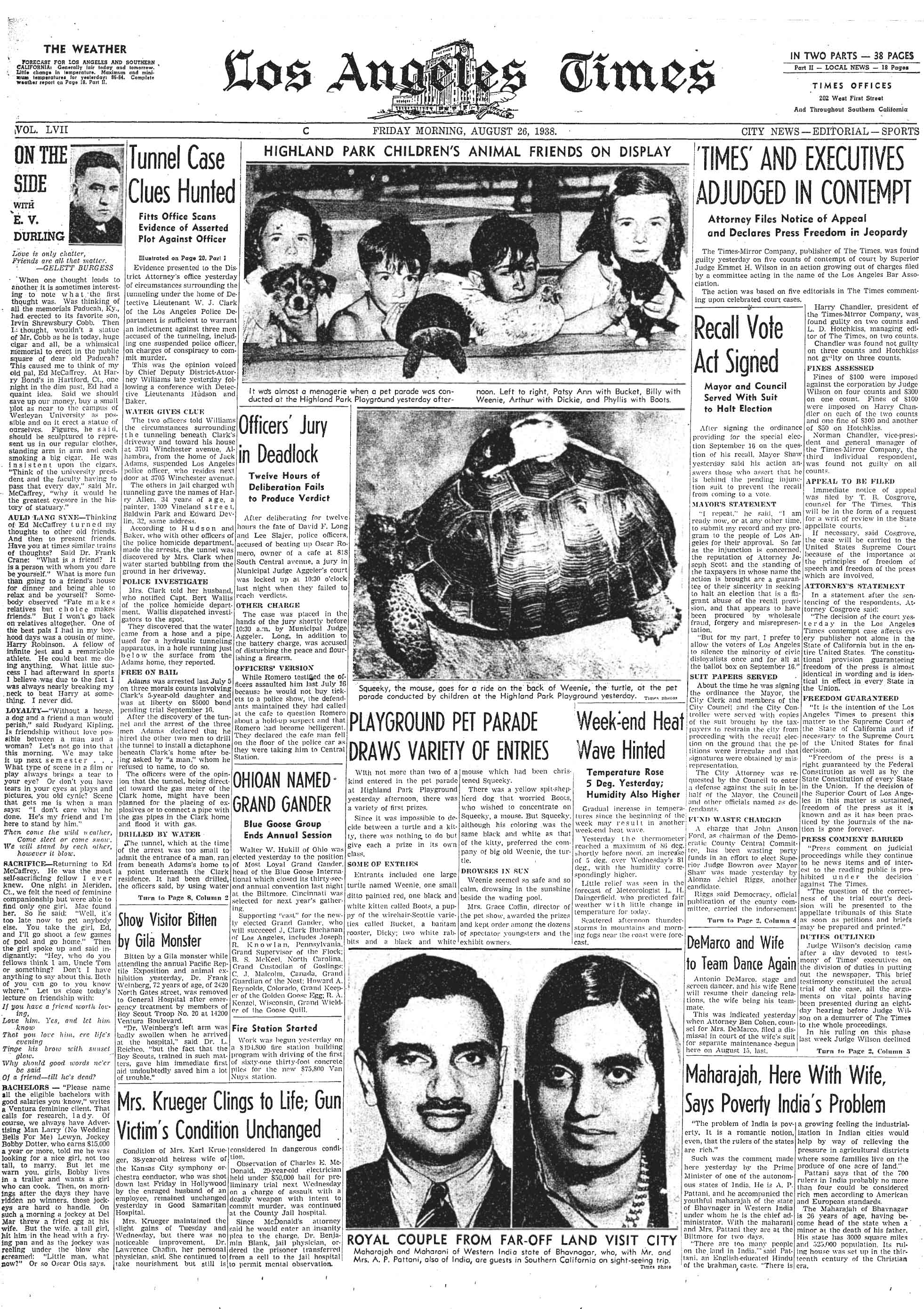 August 26,1938: L.A. Times cover