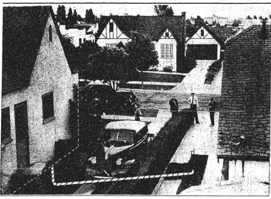 August 26, 1938: Photo of house with dotted line showing path of a tunnel