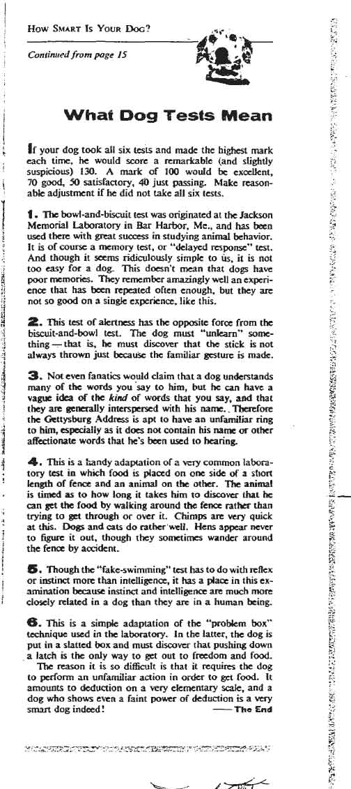 August 10, 1958: Doggie IQ test answers!