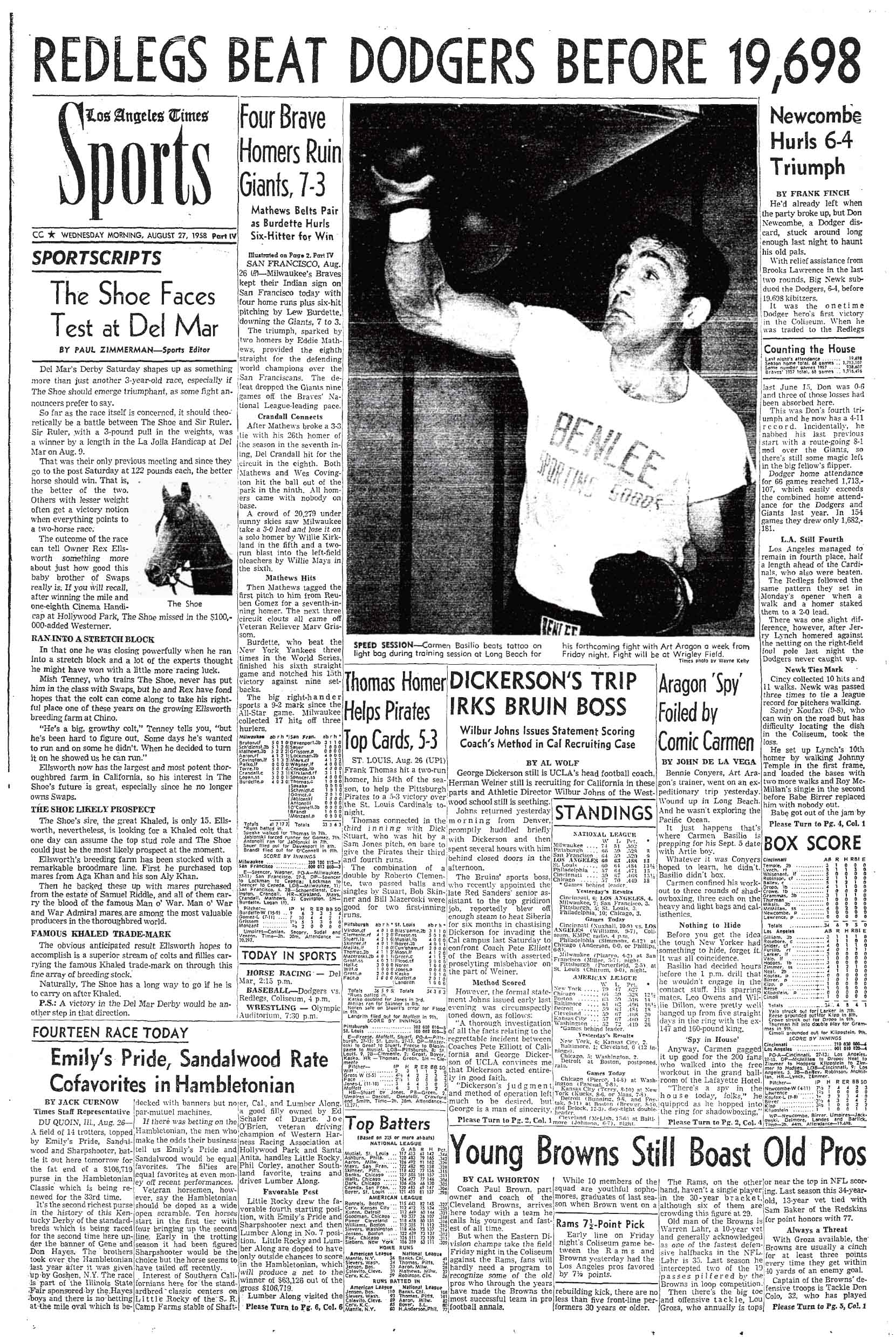 August 27, 1958: Times Sports Page