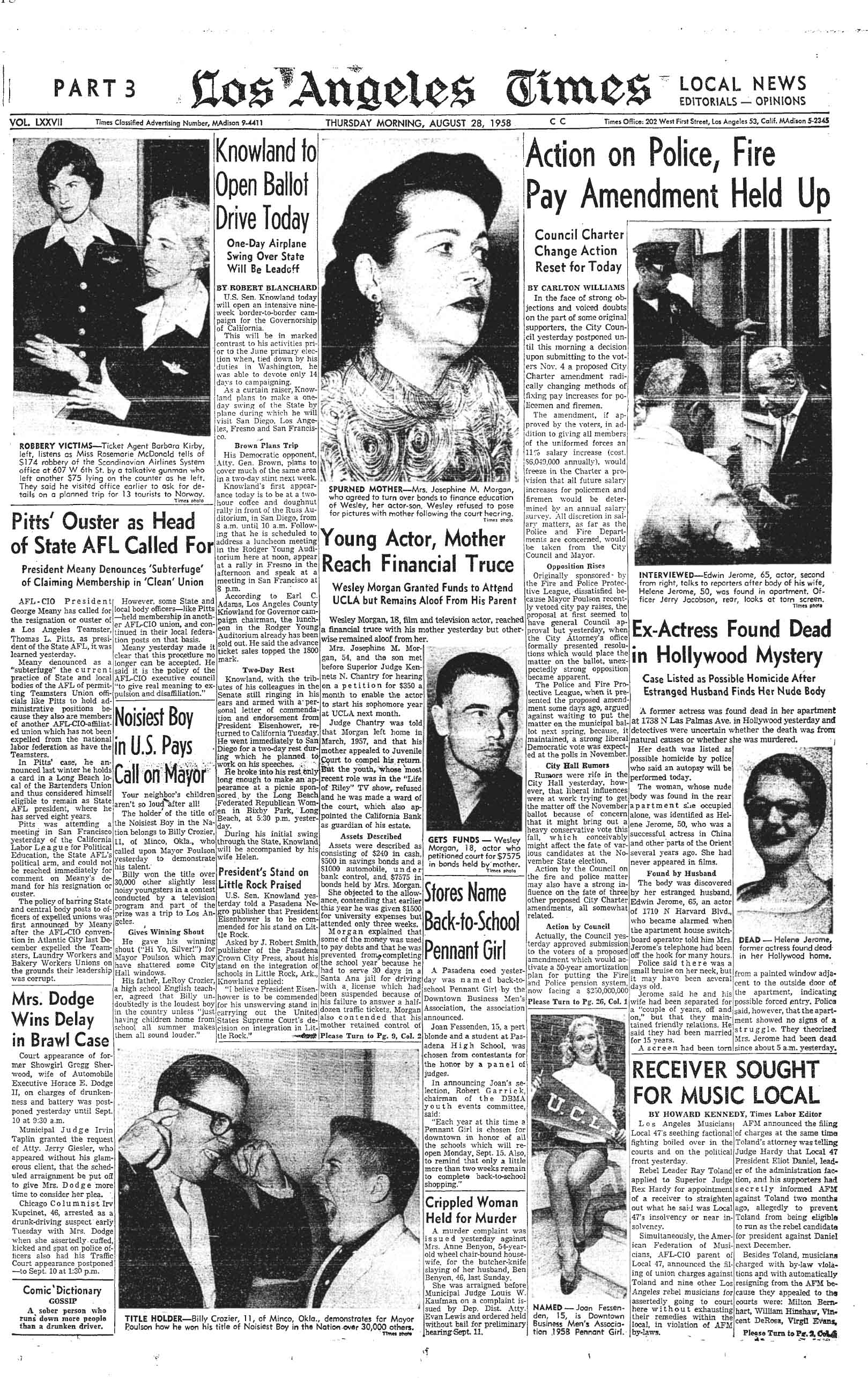 August 28, 1958: Los Angeles Times cover