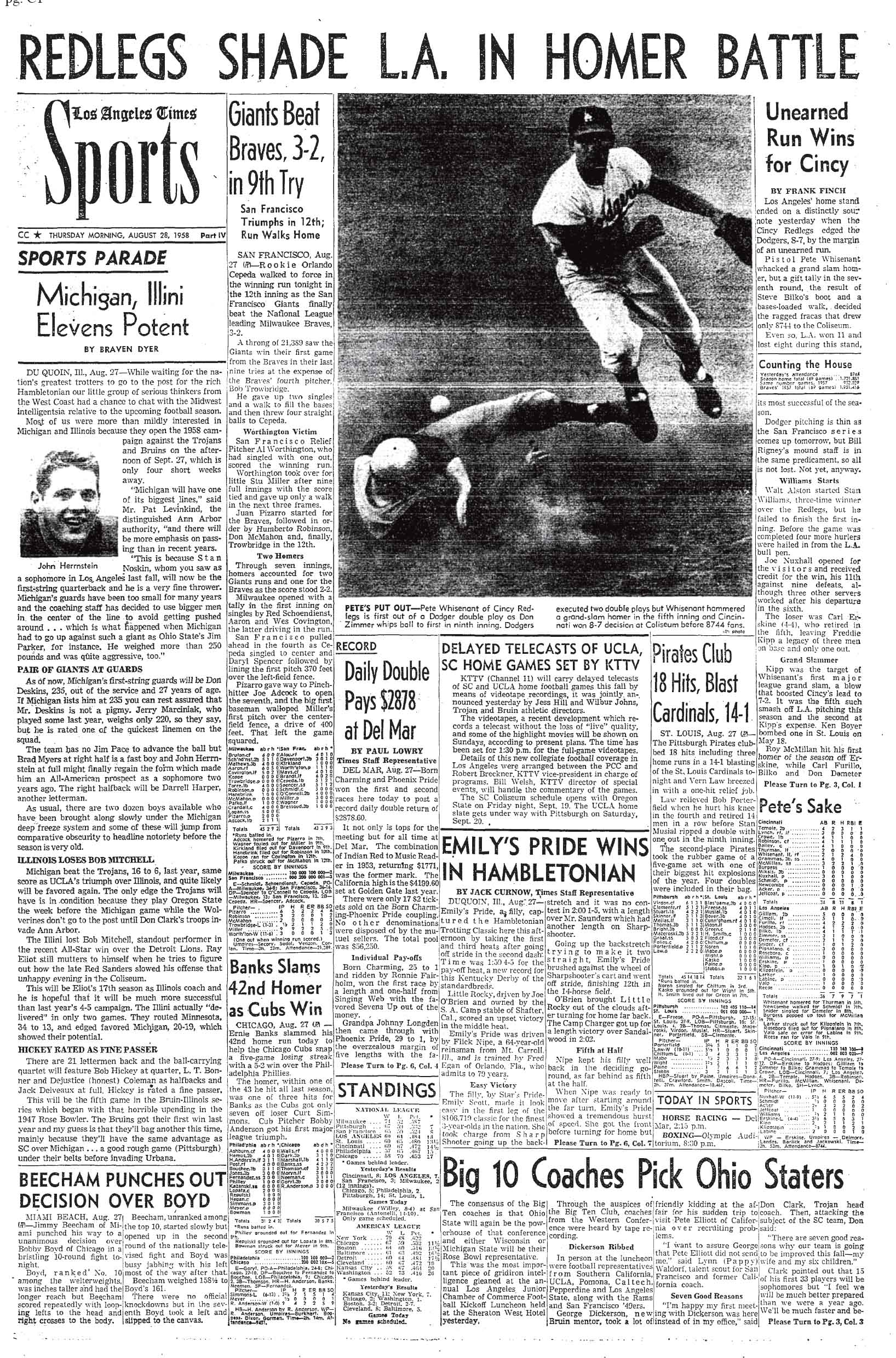August 28, 1958: Los Angeles Times Sports Page