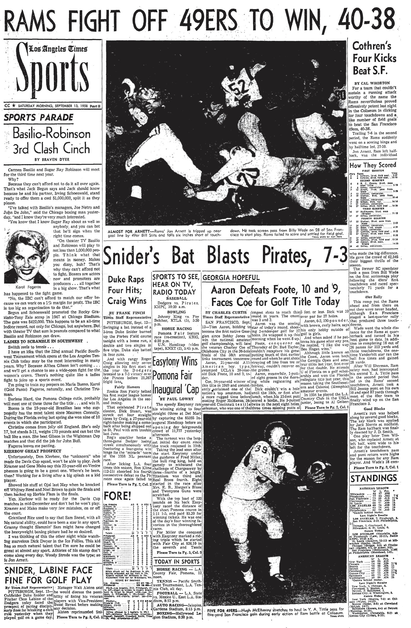September 13, 1958: Sports Page