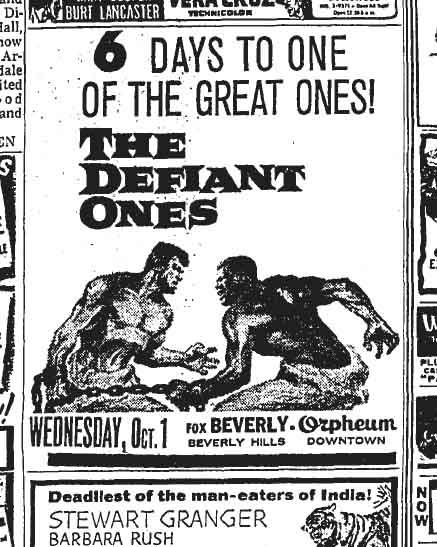 Movie ad for "The Defiant Ones" with Tony Curtis and Sidney Poitier.