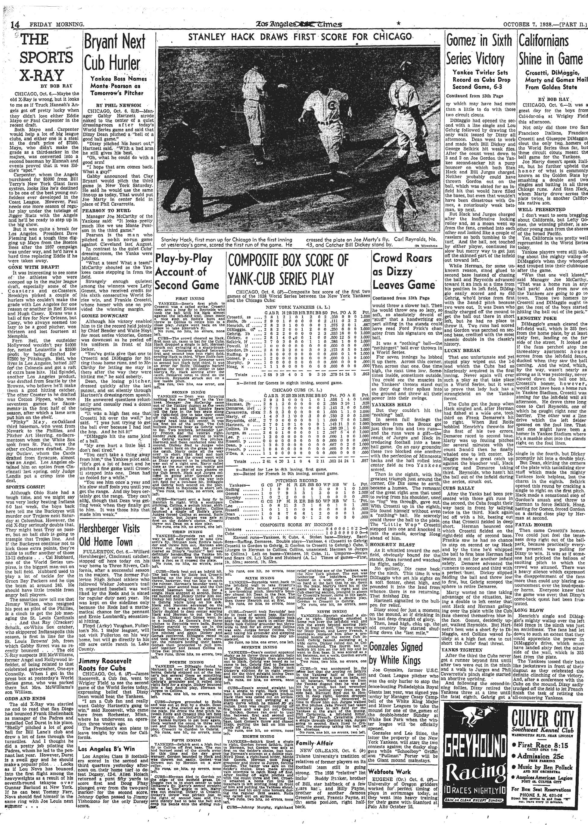 October 7, 1938: Sports runover page