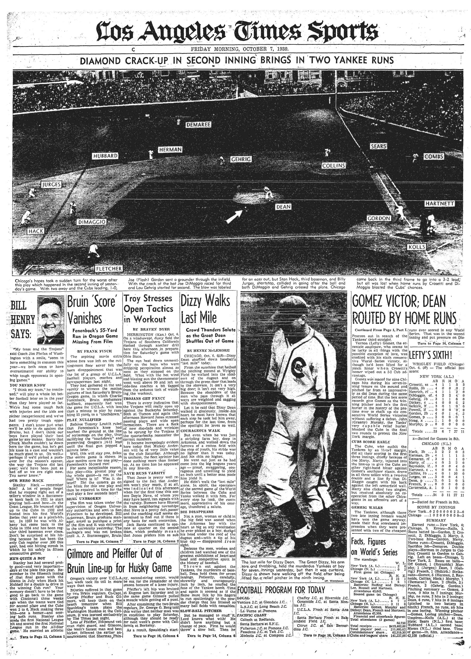 October 7, 1938: Los Angeles Times sports cover