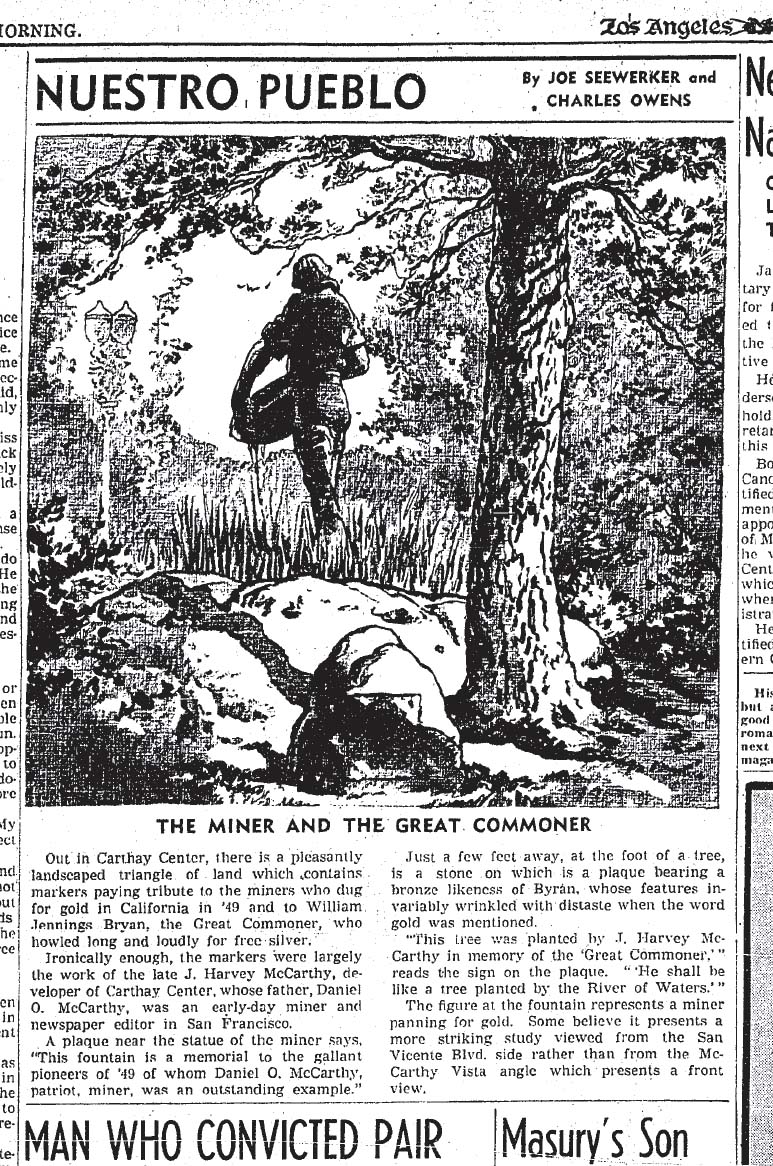 October 19, 1938: Nuestro Pueblo, pencil drawing by Charles Owens of the statue of a miner