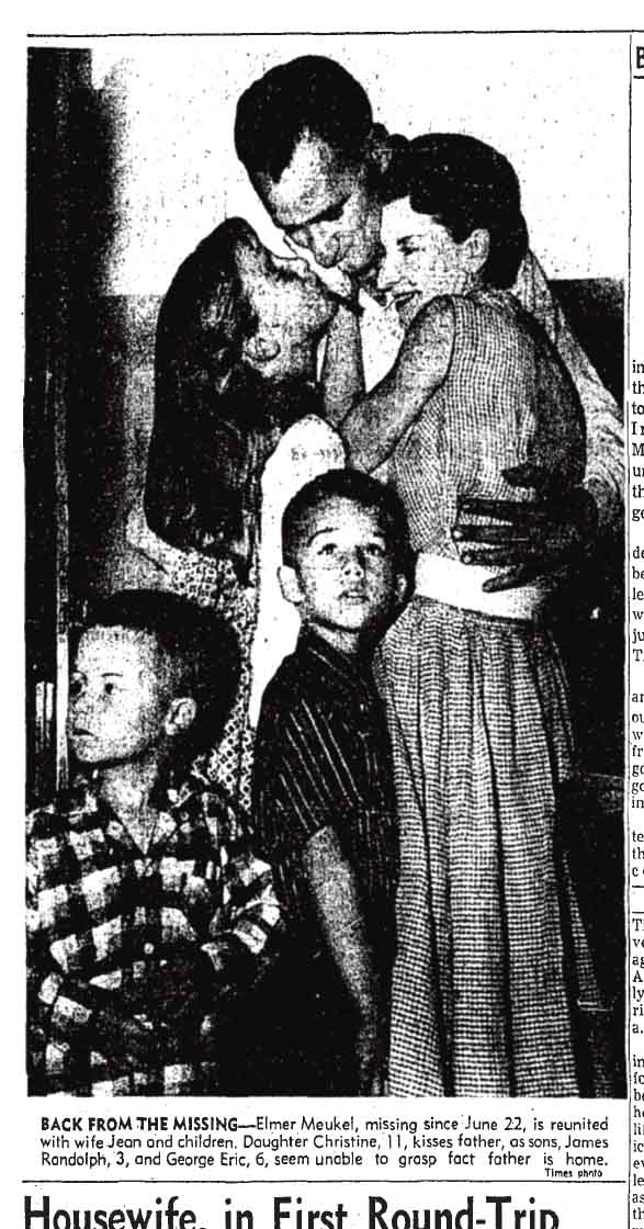 October 6, 1958: Elmer "Mox" Meukel is reunited with his wife, Jean and children. 