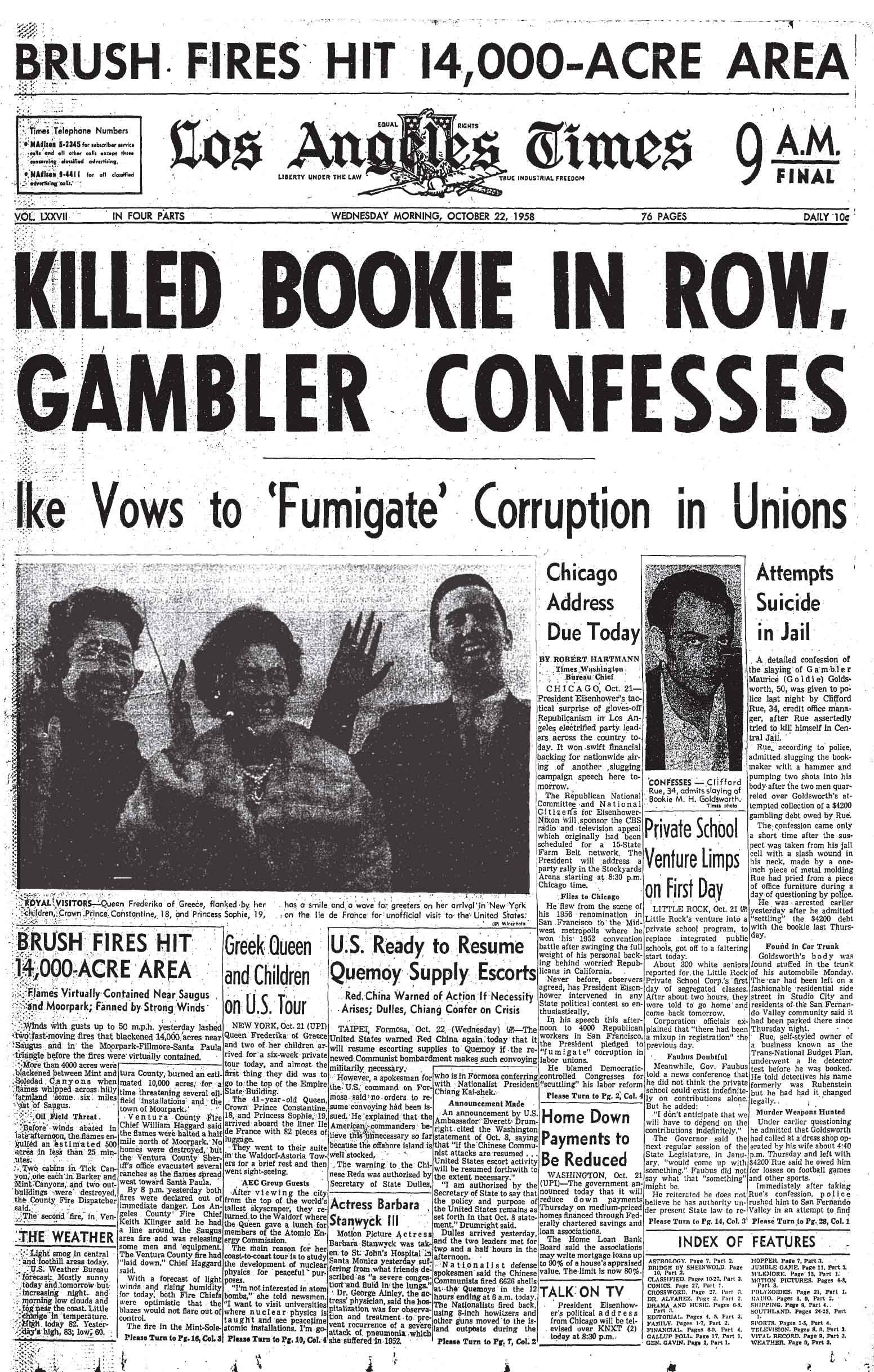 October 22, 1958: Killed Bookie in Row, Gambler Confesses
