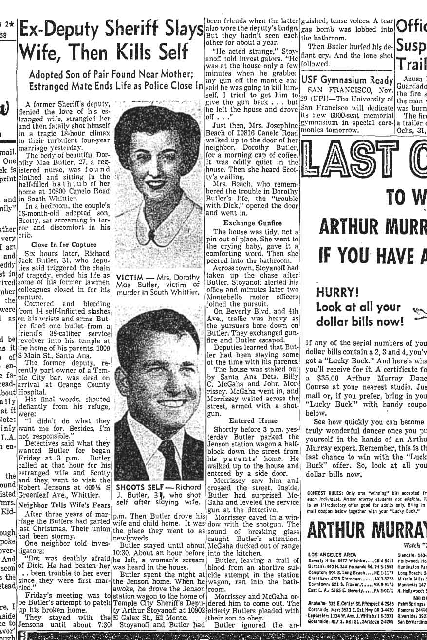 November 30, 1958: Former deputy strangles wife, commits suicide. 