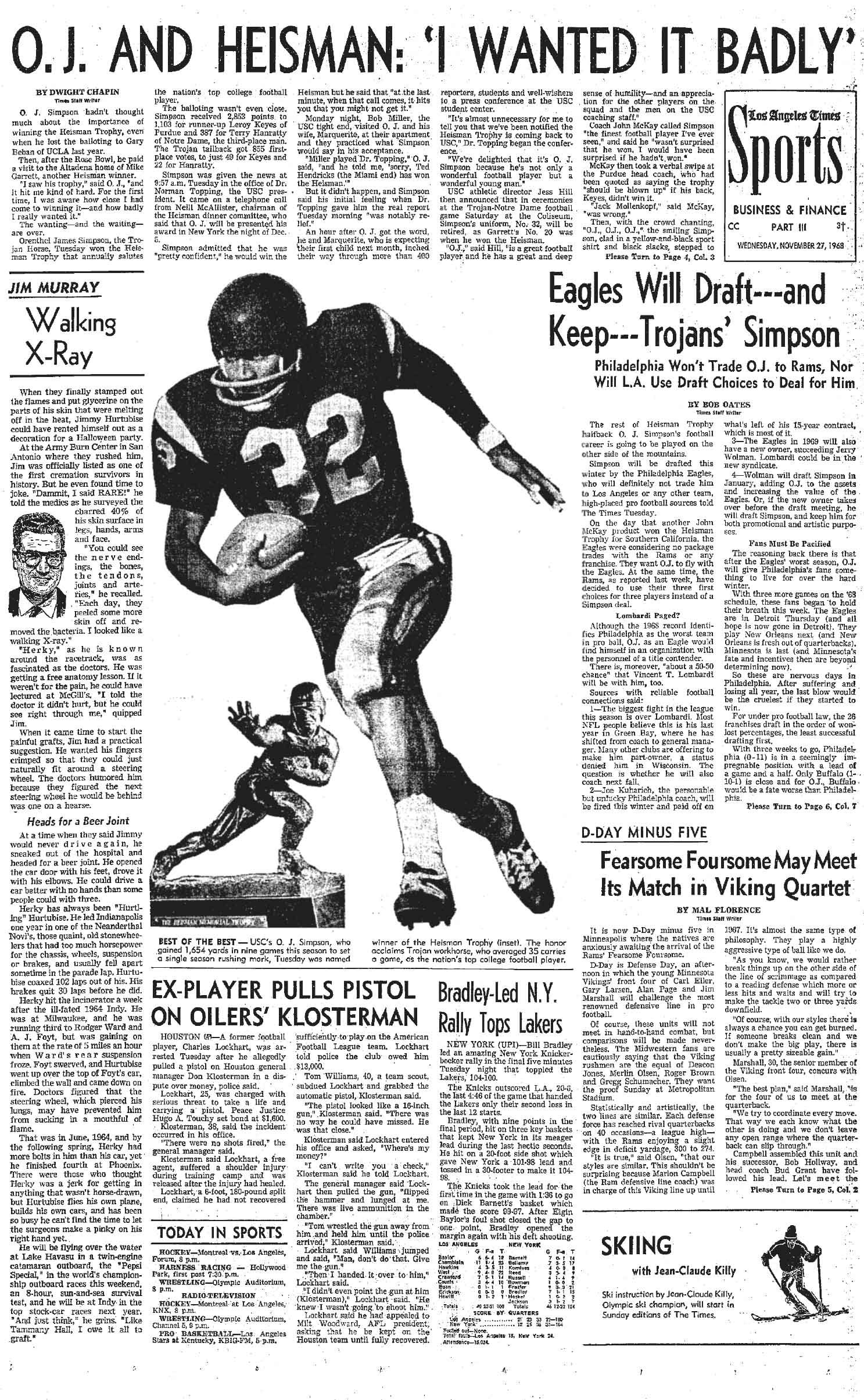 November 27, 1968: O.J. Simpson wins the Heisman Trophy. 