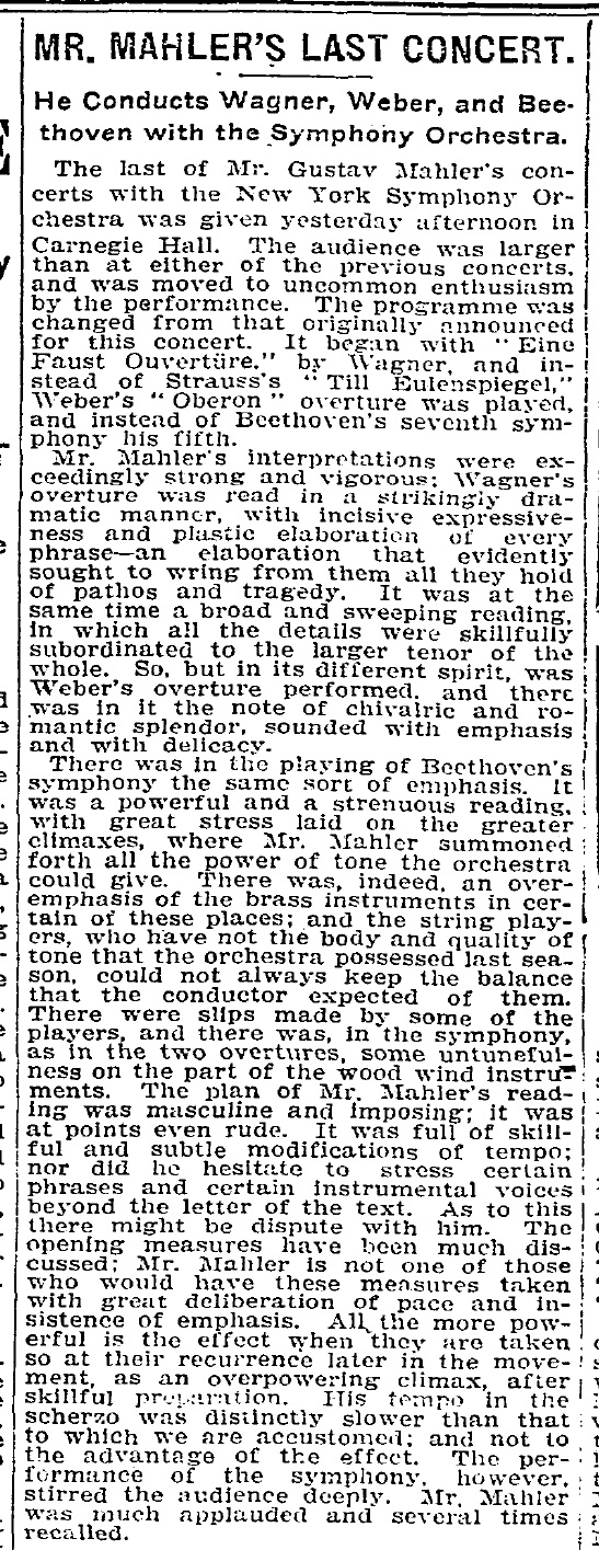 December 14, 1908: Mahler's farewell concert