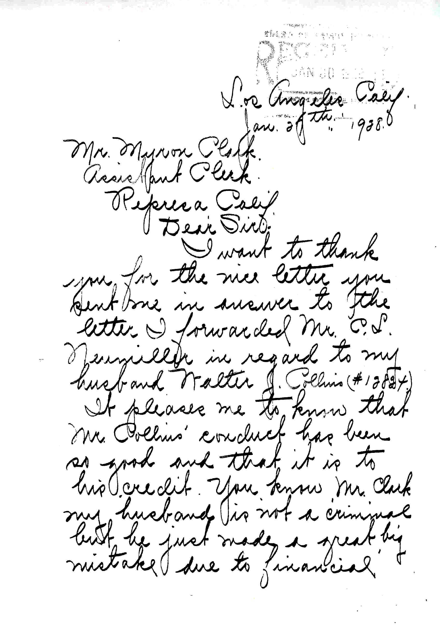 January 27, 1928: Christine Collins letter, first page.