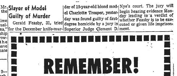 April 10, 1959: Gerald Feasby is convicted of killing Charlotte Trosper