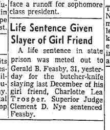 April 18, 1959: Gerald Feasby gets a life sentence for killing Charlotte Trosper
