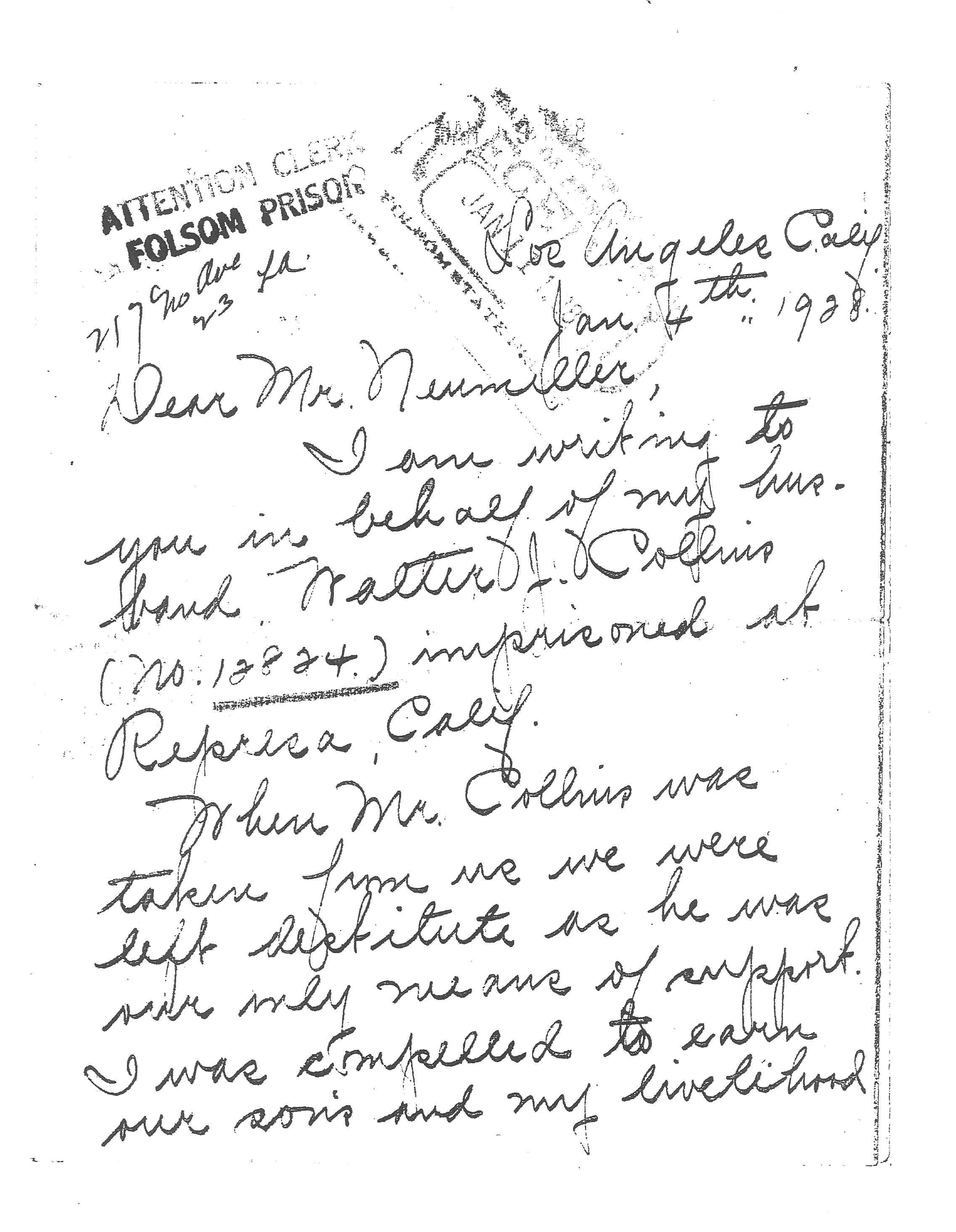 January 1, 1928, Page 1 of Christine Collins' letter