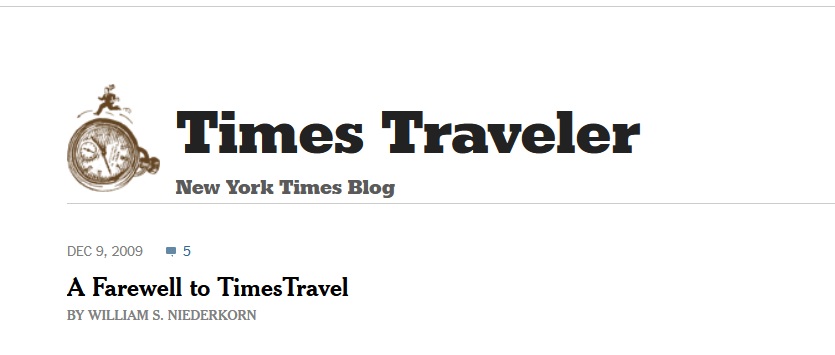 New York Times "Times Traveler" logo, lettering with a man running on a watch