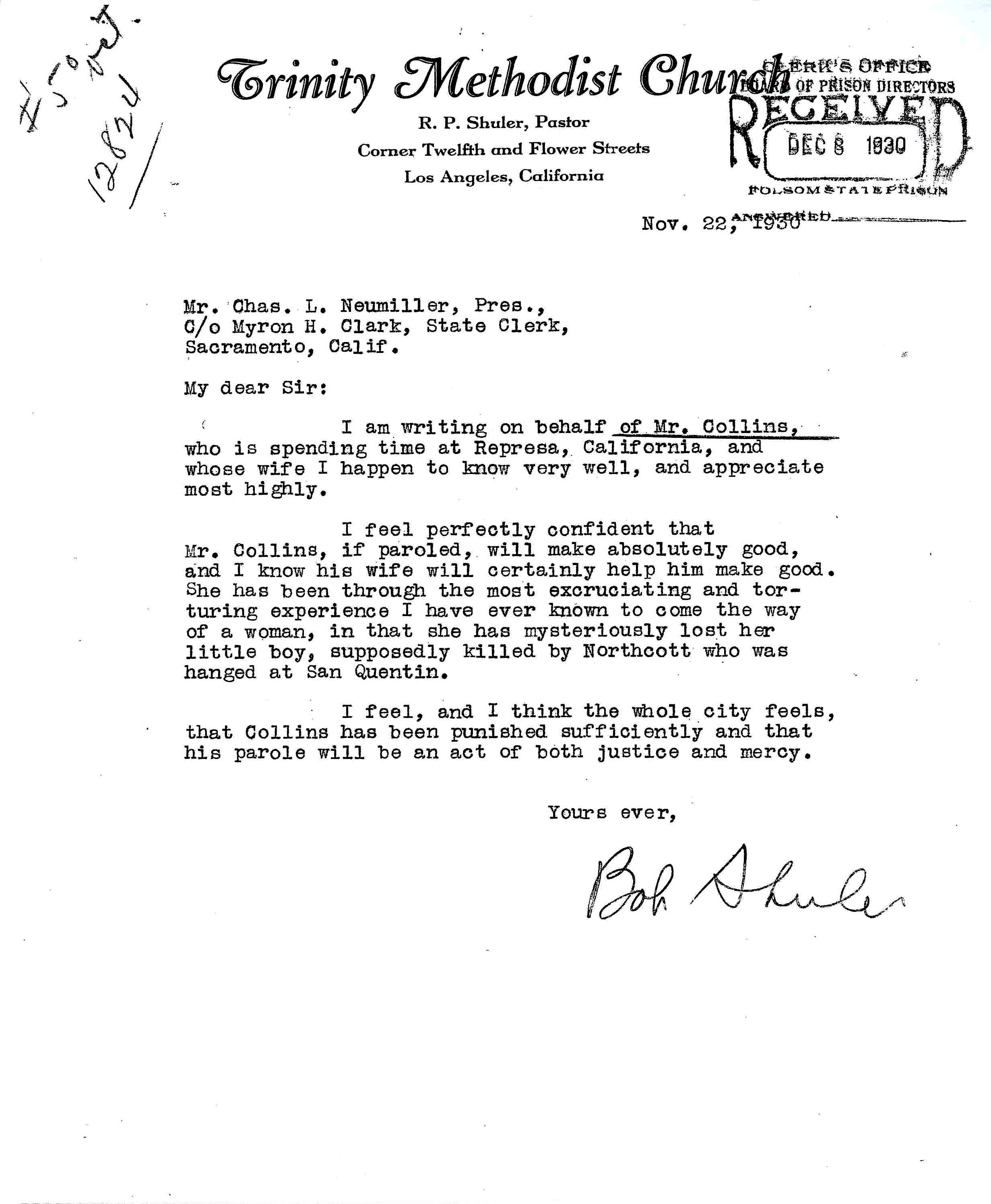 November 22, 1930: The Rev. R.P. "Fighting Bob" Shuler urges parole for Walter Collins.