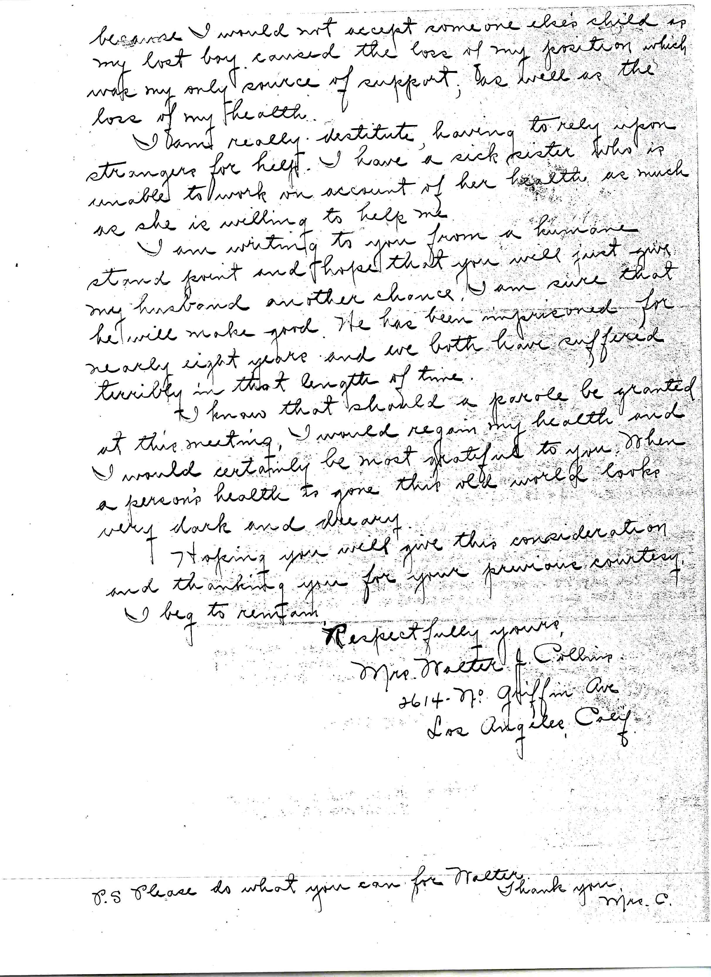September 8, 1931: Christine Collins letter, Page 2