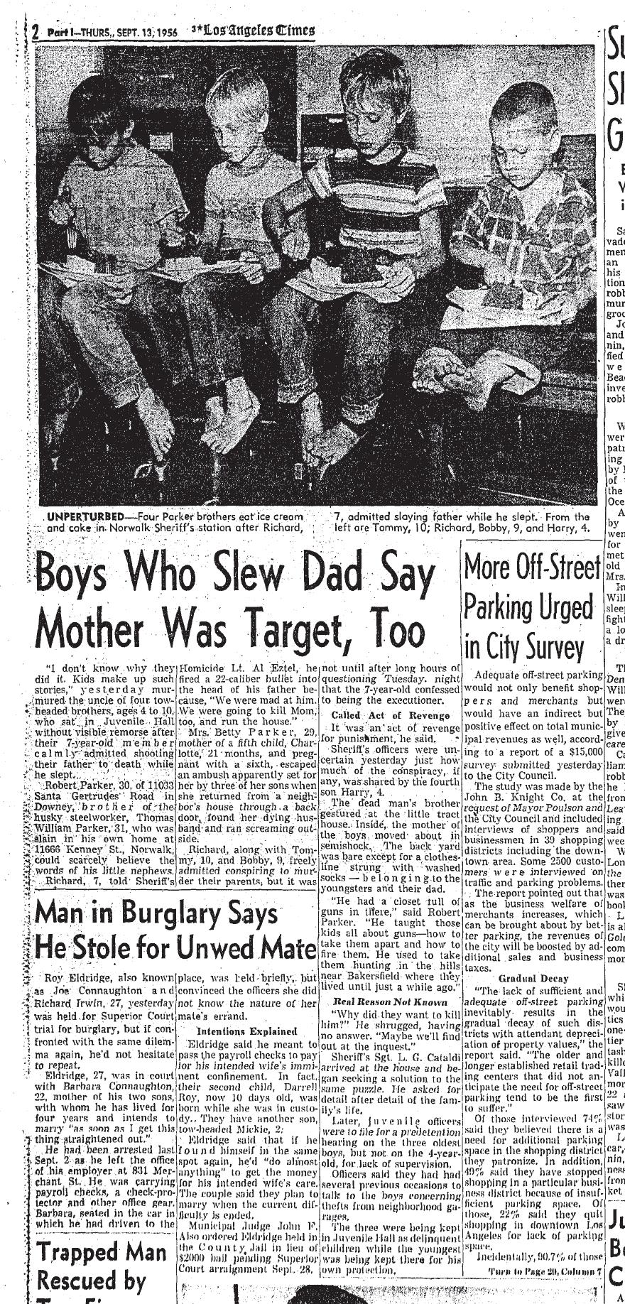 September 13, 1956: Boys killed father as he slept.