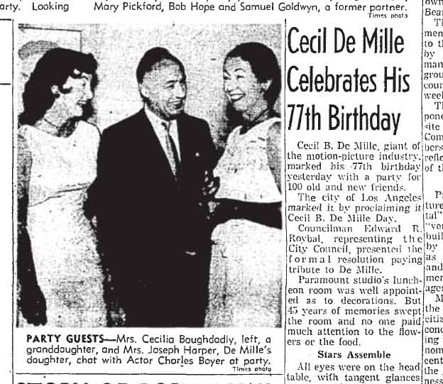 August 13, 1958 De Mille Celebrates Birthday