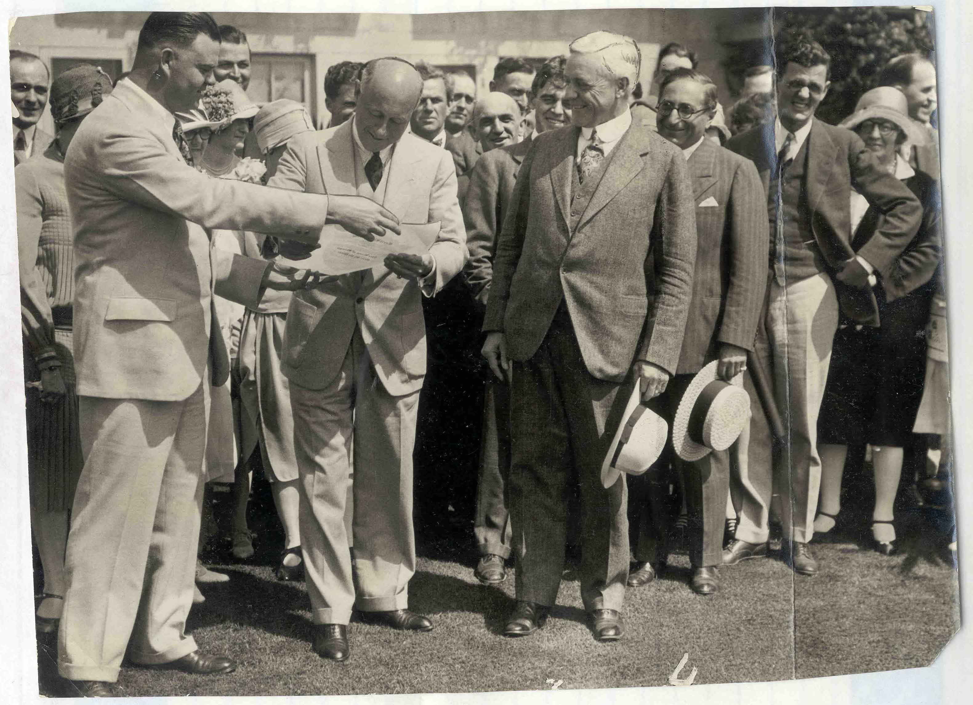 From left, H.G. Stern, president of the Culver City Chamber of Commerce, De Mille, Judge Benjamin Bledsoe and Louis B. Mayer, in a photo dated June 16, 1927.
