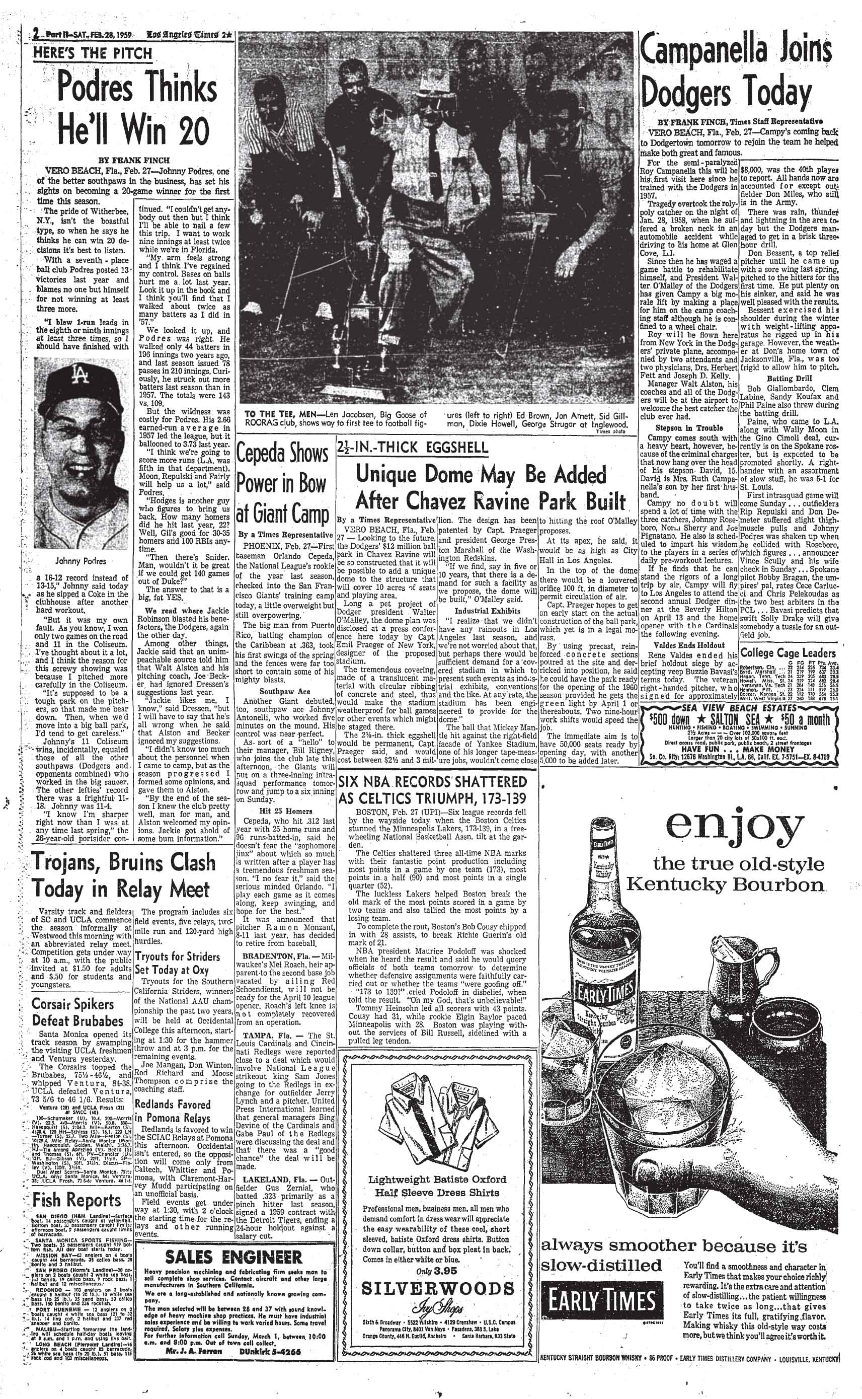 February 28, 1959: Sports page