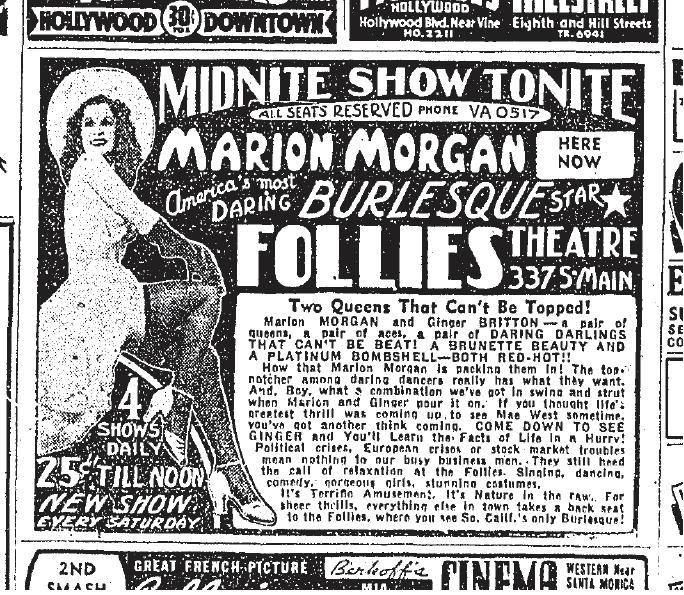 May 20, 1939: Marion Morgan at the Follies, showing a woman in a dress and a cowboy hat