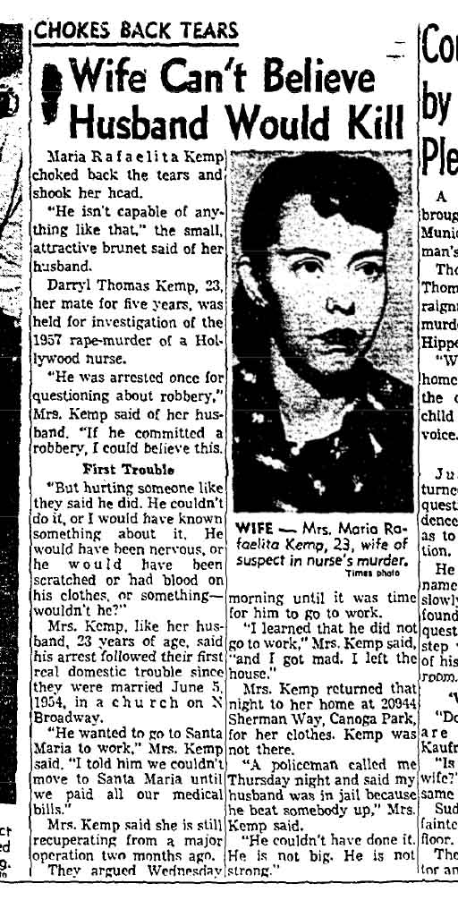 July 18, 1959, Kemp's Wife Can't Believe Husband Would Kill.