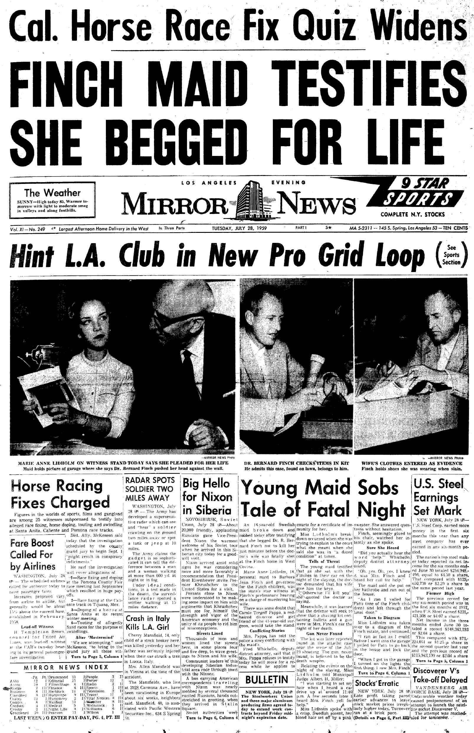 July 28, 1959: Los Angeles Mirror cover