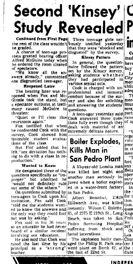 July 28, 1959: Teacher runs sex survey