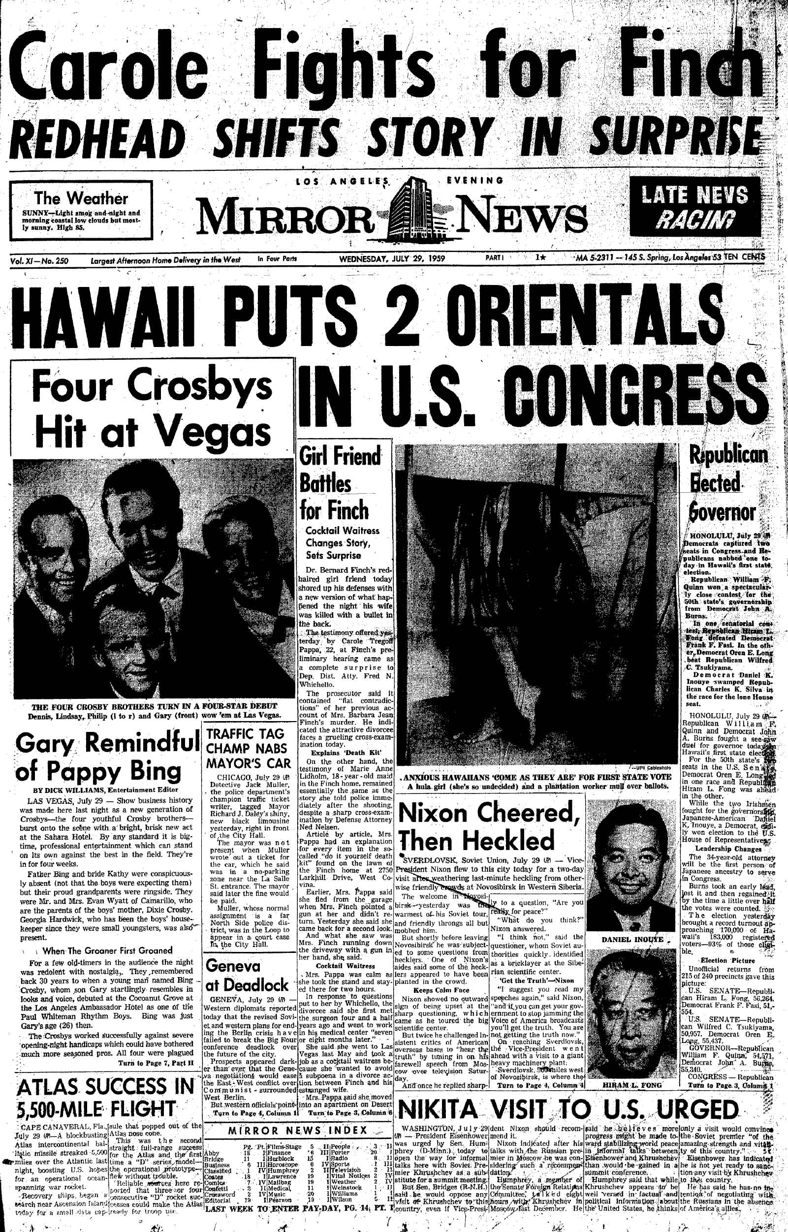 July 29, 1959: Hawaii Puts 2 "Orientals" in U.S. Congress. Ouch!