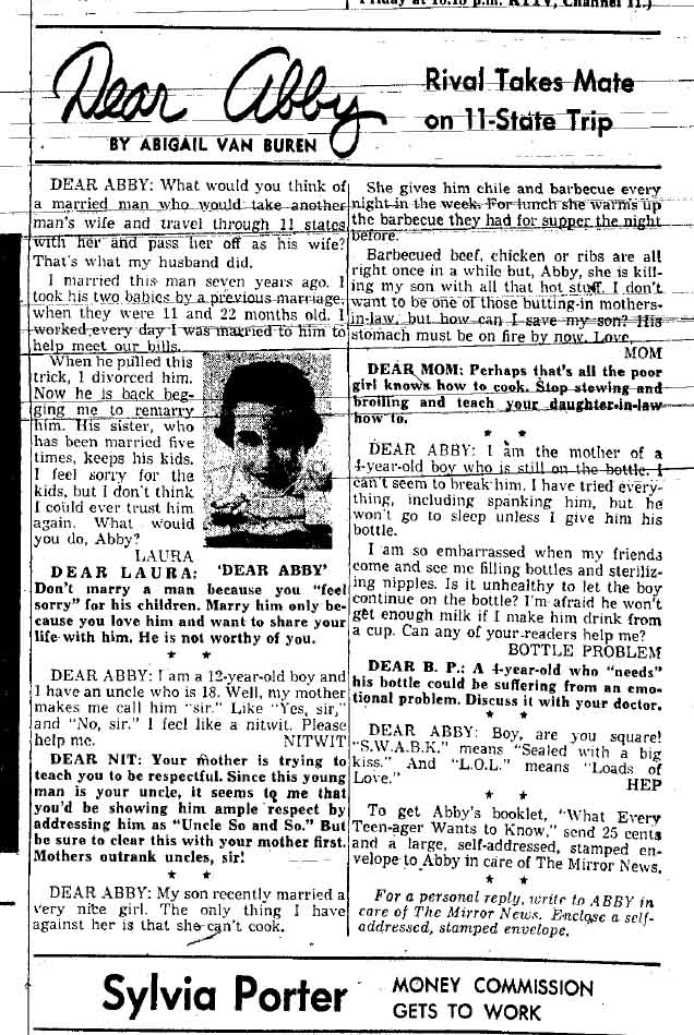 August 10, 1959: Dear Abby and the case of the traveling husband