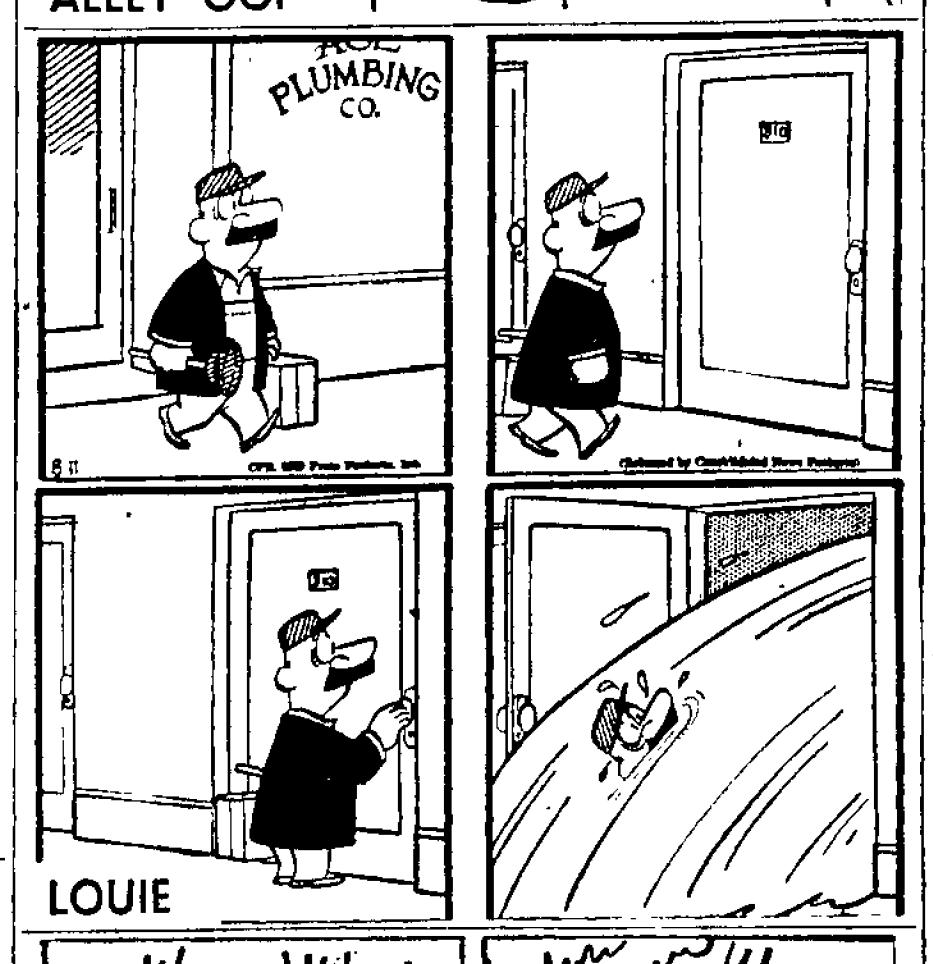 August 11, 1959: Louie opens the door of a plumbing company and is washed away in a flood of water.