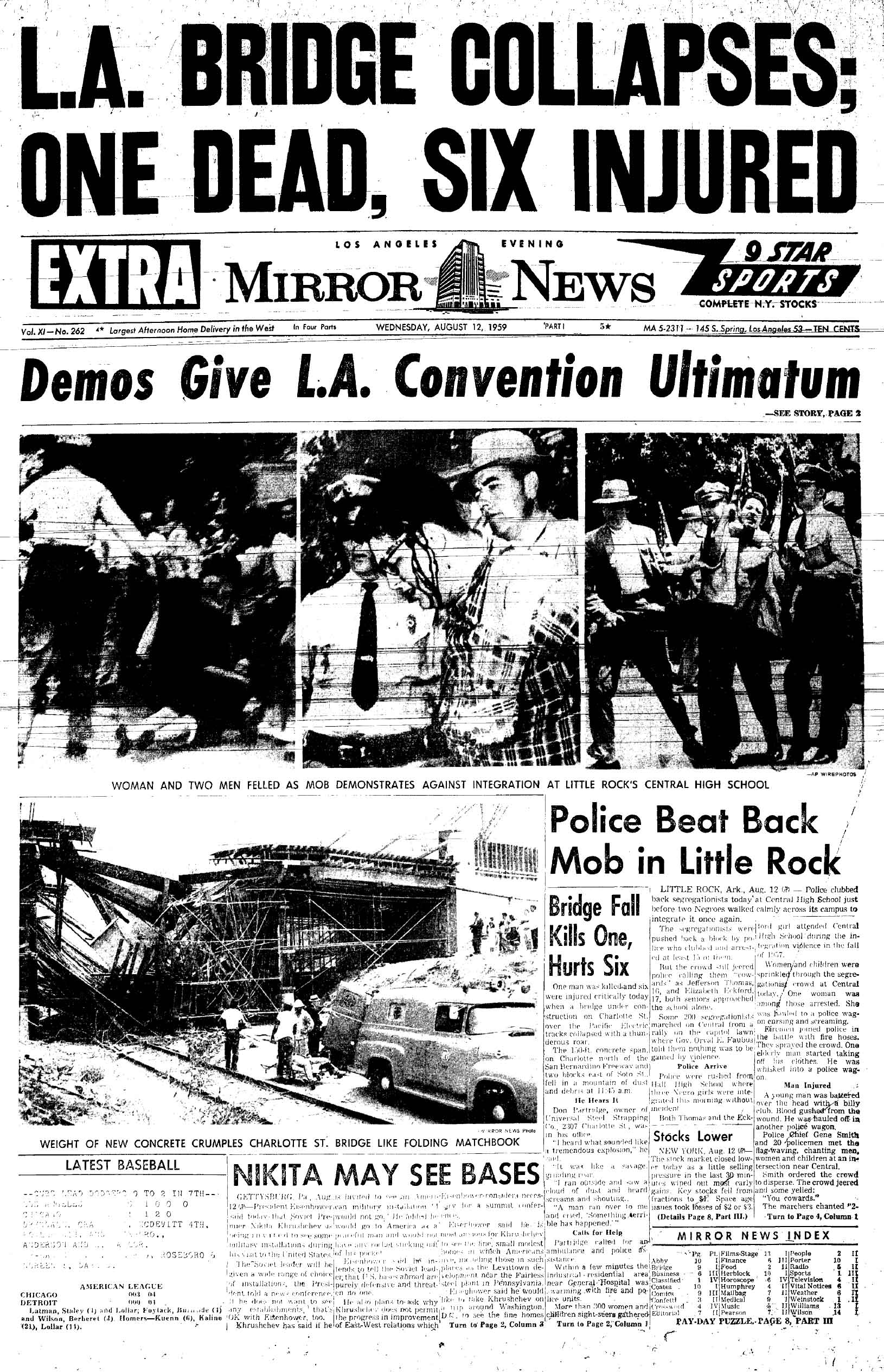 August 12, 1959: L.A. Bridge Collapses; One Dead, Six Injured