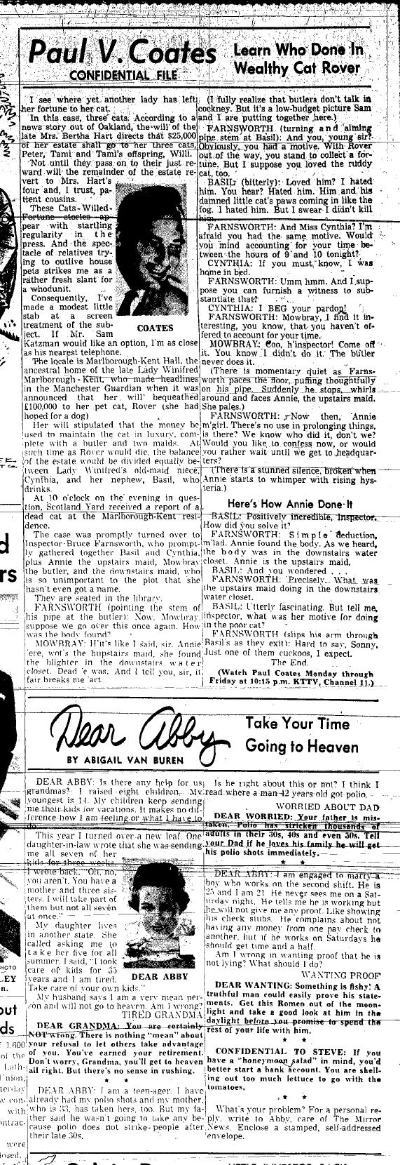 August 25, 1959: Paul Coates and Dear Abby