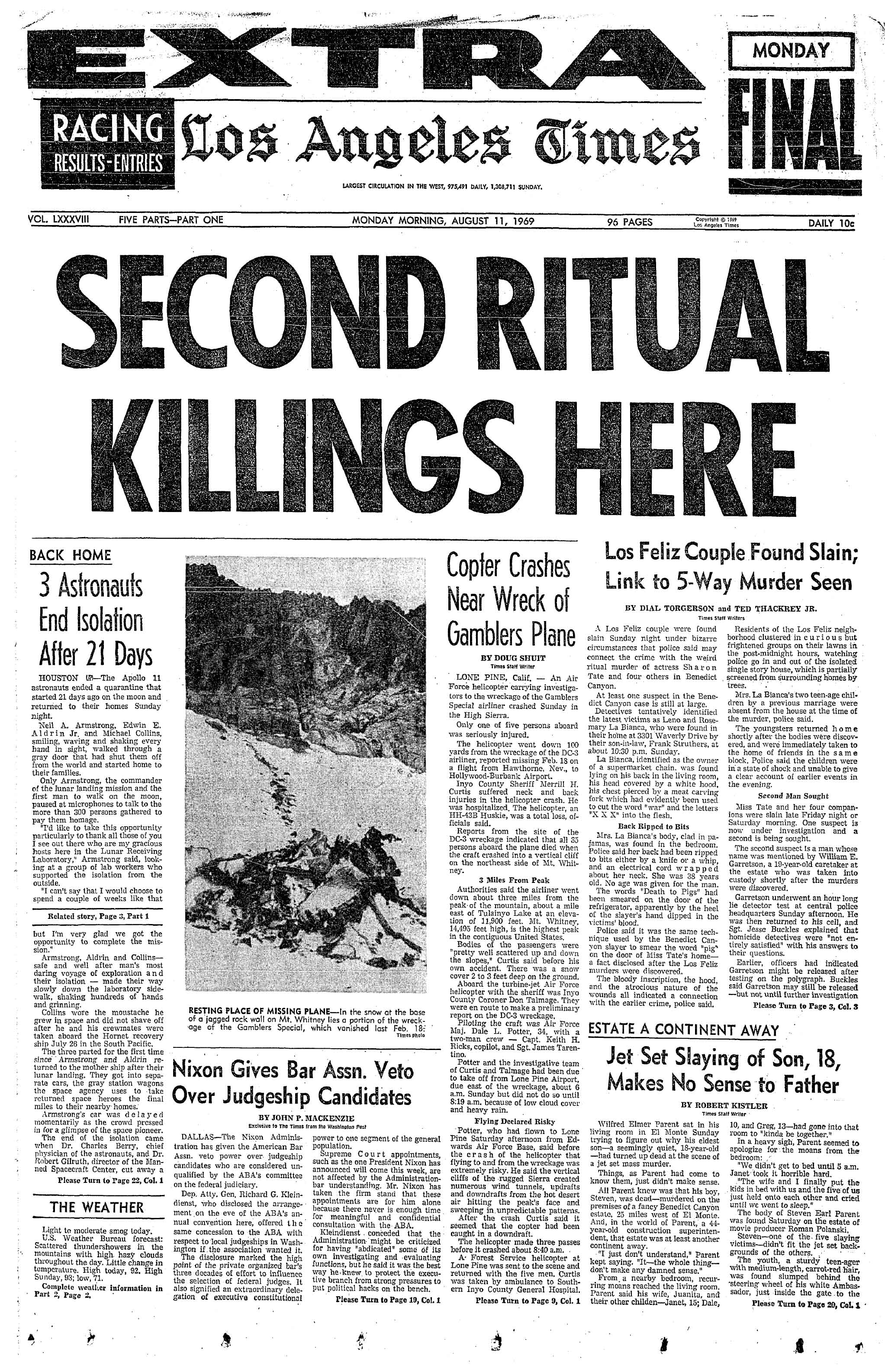 August 11, 1969: EXTRA: Second Ritual Killings Here