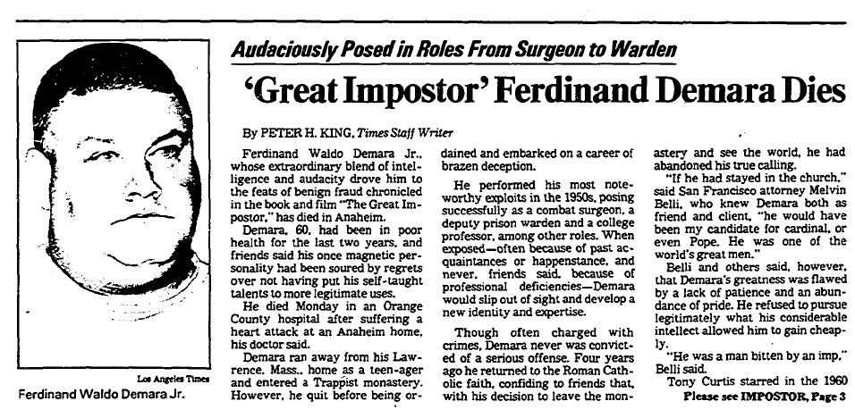 June 9,1982: Great Imposter Dies