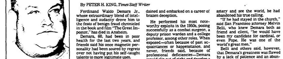 June 9,1982: Great Imposter Dies