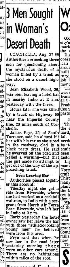 August 28, 1959: Three men sought in woman's death